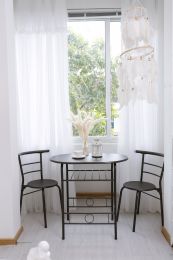 3 Pieces Kitchen Table Set, Couple Dining Round Table Set with Metal Frame and Shelf Storage, Home Breakfast Table, 3 Piece Kitchen Table Set RT