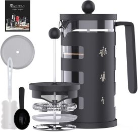 Mini French Press for 12/34oz Small French Press Coffee Maker with 4 Level Filtration System Borosilicate Glass Durable Stainless Steel Thickened Heat (Color: 1000Ml)