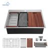 Aqucubic Gunmetal black handmade 16 Gauge 304 Stainless Steel Top Mount Single Bowl Kitchen Sink with ledge