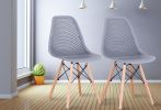 Set of 4 Modern Style Dining Chair, Shell Lounge Plastic Chair for Kitchen, Dining, Bedroom, Living Room Mid-Century Modern Side Chairs with Wooden Wa