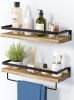 Floating bathroom shelf with towel rail;  bathroom/living/kitchen/bedroom wall shelf set of 2;  light brown;  dark brown;  black.