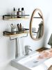 Floating bathroom shelf with towel rail;  bathroom/living/kitchen/bedroom wall shelf set of 2;  light brown;  dark brown;  black.