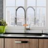 APPASO Commercial Kitchen Faucet Pull Down Sprayer with Soap Dispenser - Stainless Steel High Arc Tall Modern Single Handle Spring Kitchen Sink Faucet